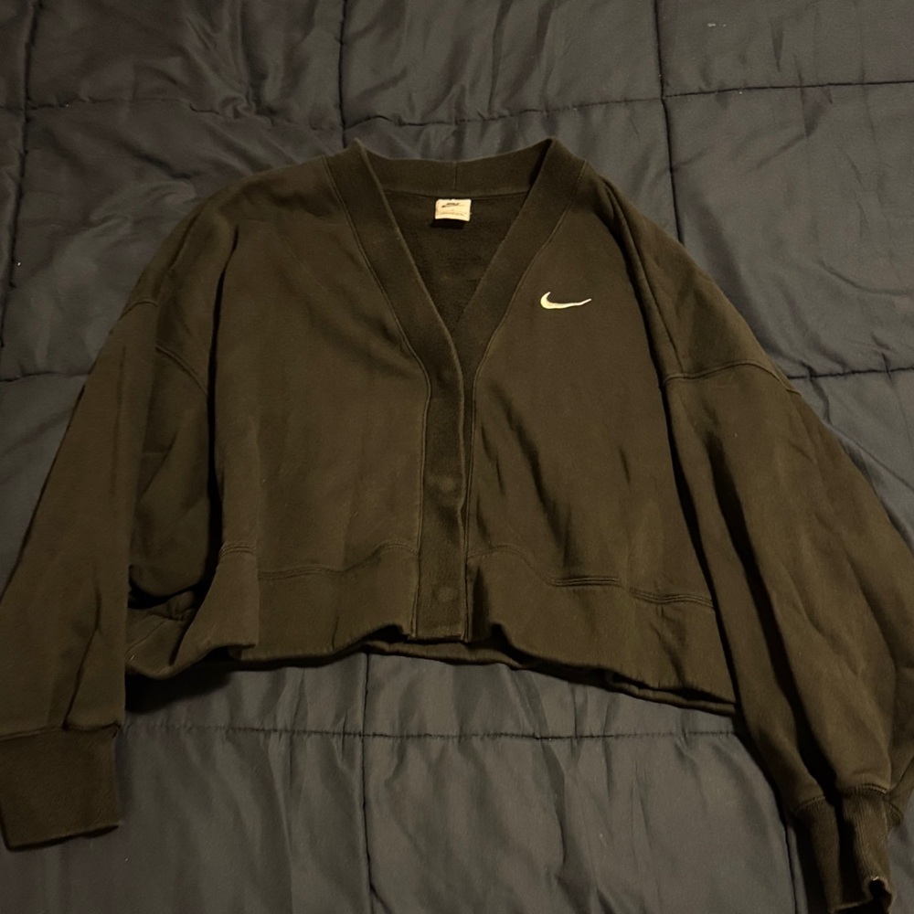Nike Black Button-Up Cropped Sweatshirt